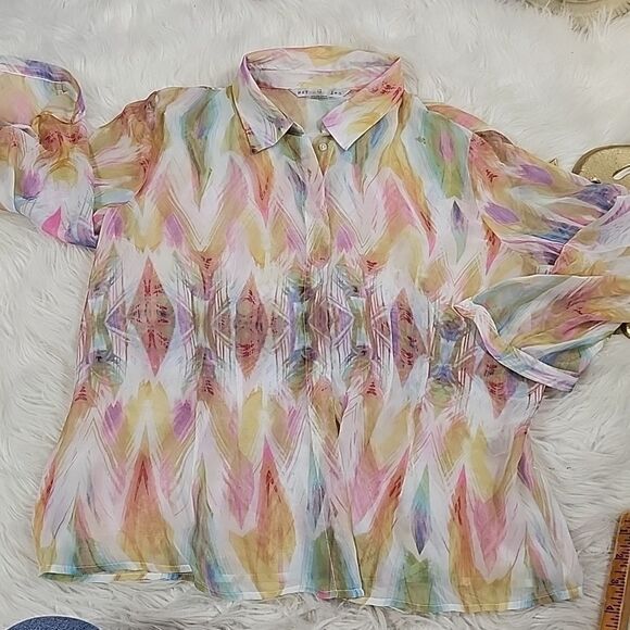 Peter Nygard Size 12 Sheer Chiffon Shacket - Picture 5 of 10